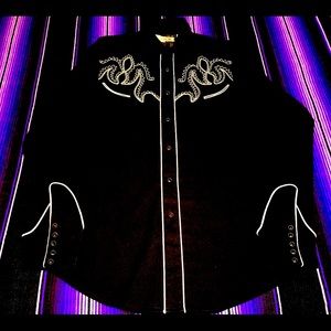 Vtg Roper Men’s Western Shirt Embroidered Snaps Rockabilly Long Sleeve Sz Large